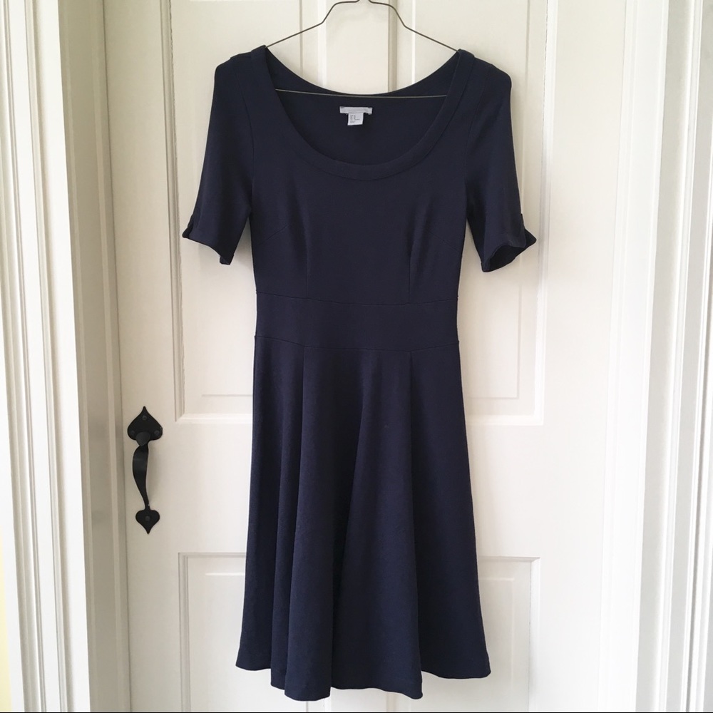H&M Navy Blue Dress - Scoop Neck, Banded Waist - M